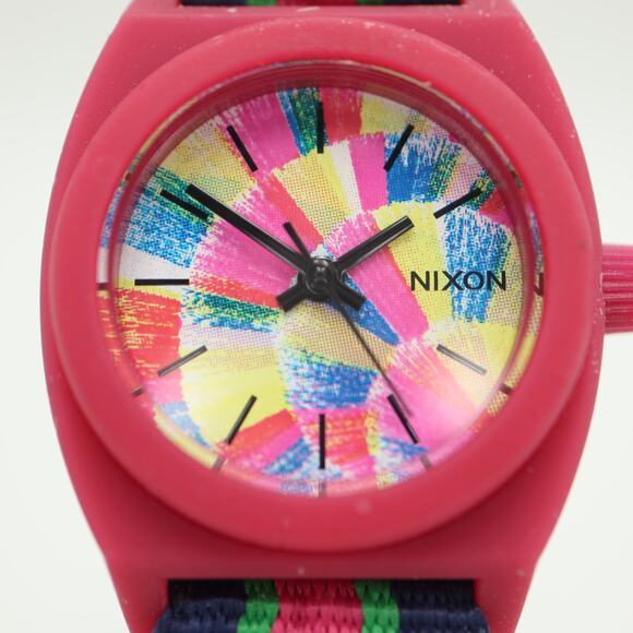 Nixon The Small Time Teller Pink Multicolor 26mm Watch Nylon Strap w New Battery - Picture 8 of 14